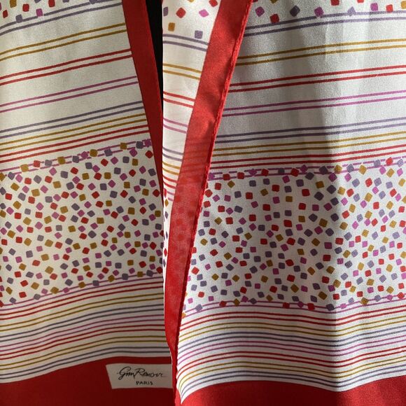 Vintage Gim Renoir RECTANGLE Scarf NAVY-RED-WHITE SQUARE DOTS-SIGNED- 53 x 11 - Picture 1 of 3